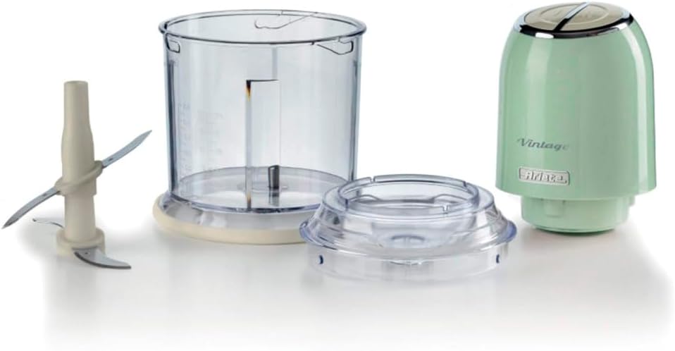 Ariete 438, Triturador e Processador de Alimentos Vintage Verde, 600 ml, 4 Lâminas de Aço Inoxidável, 2 Velocidades + Pulso, 250 Wats - 127V